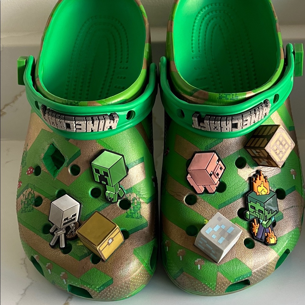 CROCS Bright Green Clogs with Fun Charms